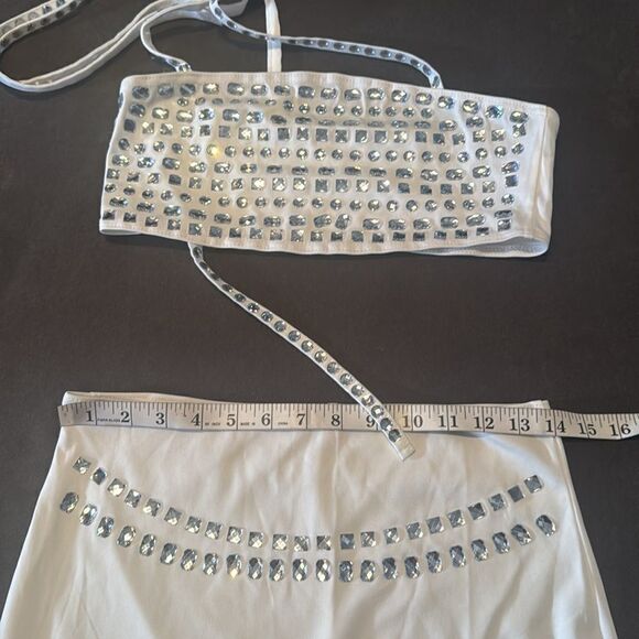 Women’s White Sparkly BodyCon 2 Piece Party Club Outfit Size M NEW *READ - Picture 8 of 10